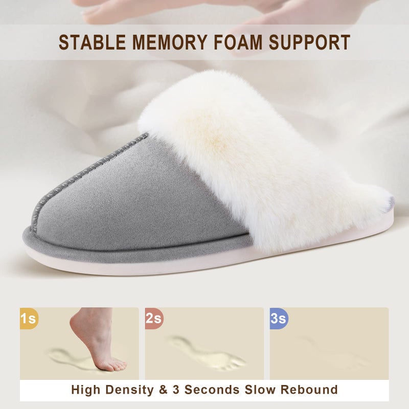 Parlovable Women Slippers with Memory Foam, Fuzzy Warm Bedroom House Shoes, Fluffy Winter Indoor Outdoor Anti-Skid Sole Grey 9-10 - Image 4